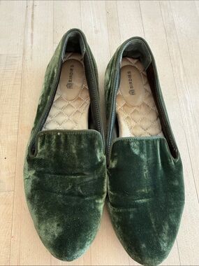 Birdies Olive Green Velvet Slip-Ons